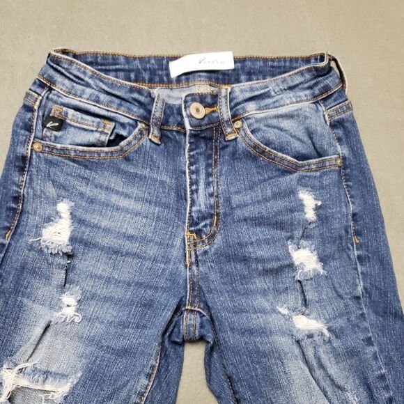 KANCAN Dark Wash Distressed Destroyed Skinny Jeans - Picture 10 of 16